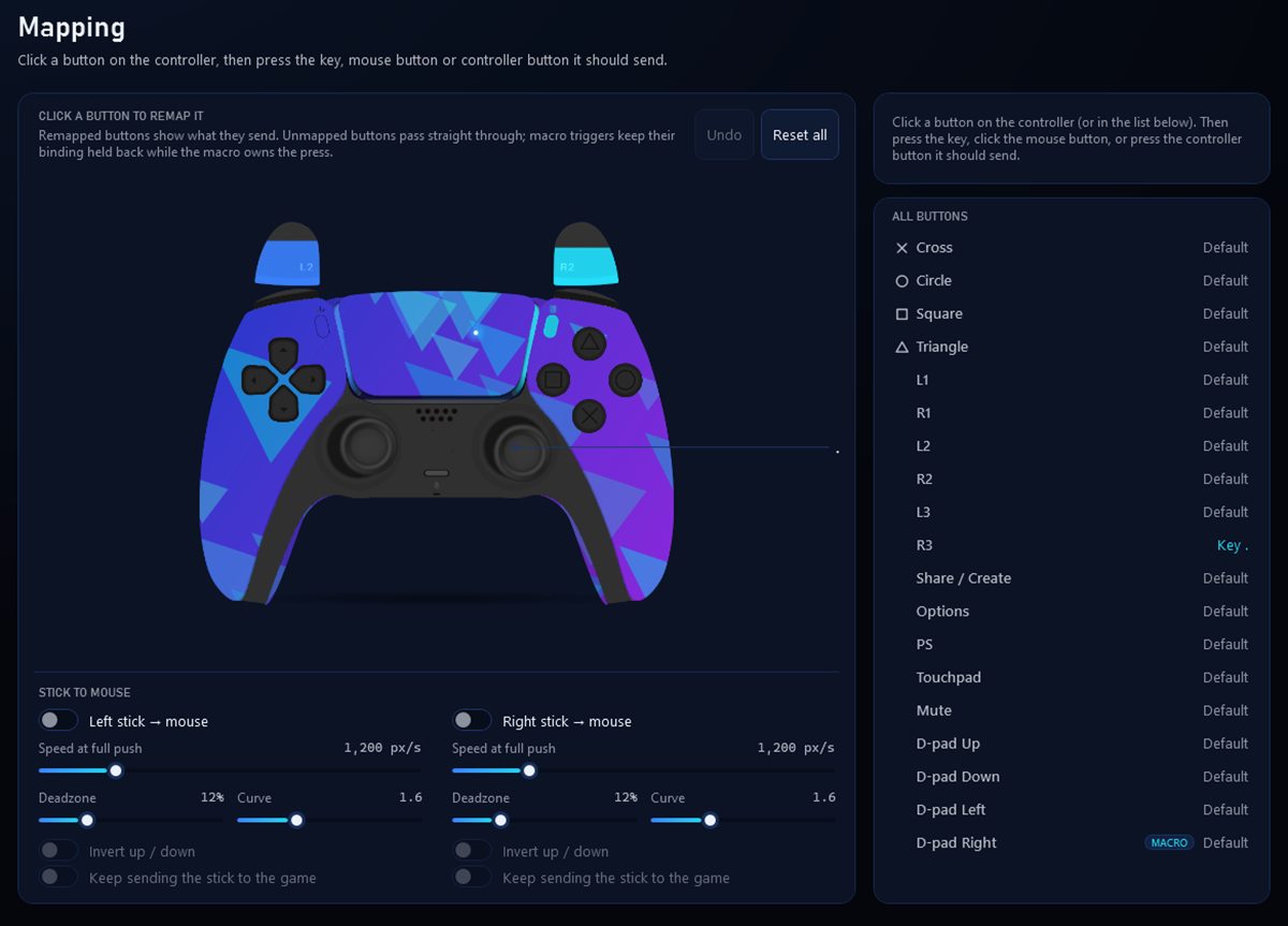 Mapping: remap by clicking the live controller.